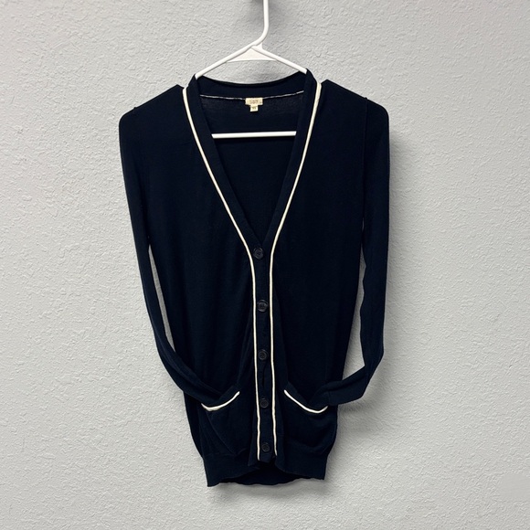 J. Crew Sweaters - J. Crew Navy Blue W’s XS Cardigan with White Trim. 100% Cotton. Gently Used.
